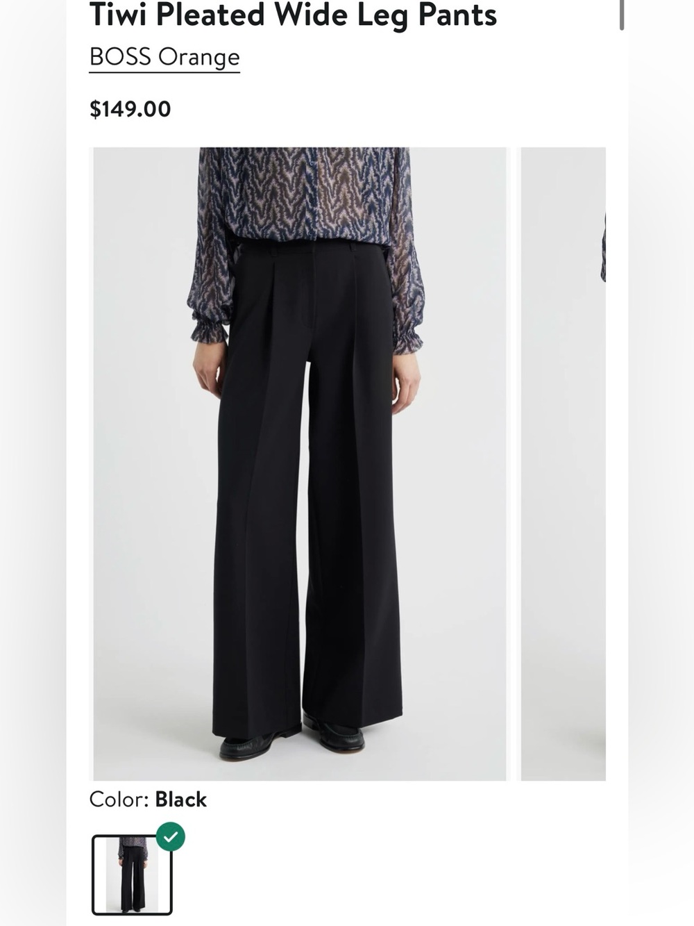 BOSS ORANGE Black Wide-Leg Pleated Trousers